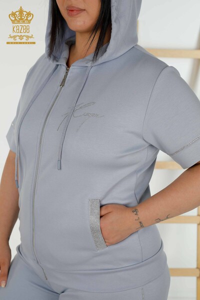 Großhandel Damen Trainingsanzug Set - Kapuzen pullover - Blau – 20392 | KAZEE - Thumbnail