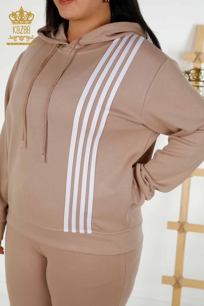 Großhandel Damen Trainingsanzug-Set - Mit Kapuze - Dunkelnerzweiß - 17569 | KAZEE - 3