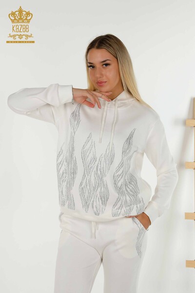 Großhandel Damen-Trainingsanzug-Set - Mit Kapuze - Ecru - 17566 | KAZEE - 2