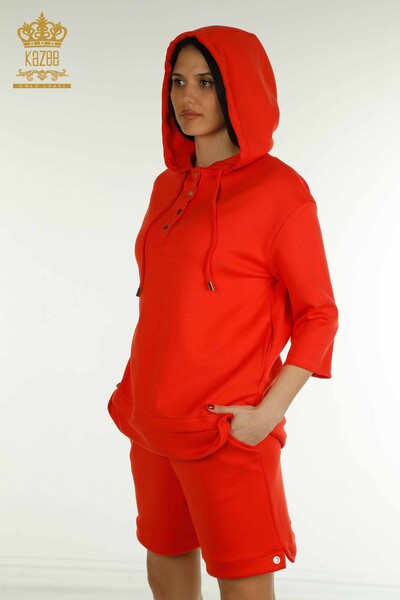 Großhandel Damen-Trainingsanzug-Set mit Shorts - Mit Kapuze - Orange - 17695 | KAZEE - Thumbnail (2)