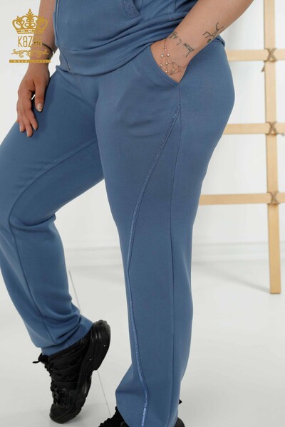 Großhandel Damen-Trainingsanzug-Set - Reißverschluss - Steinbestickt - Indigo - 20411 | KAZEE - 7