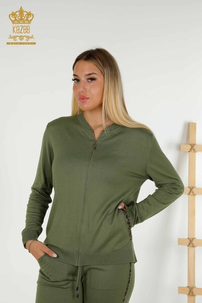 Großhandel Damen-Trainingsanzug-Set - Stein bestickt - Khaki - 16677 | KAZEE - 2