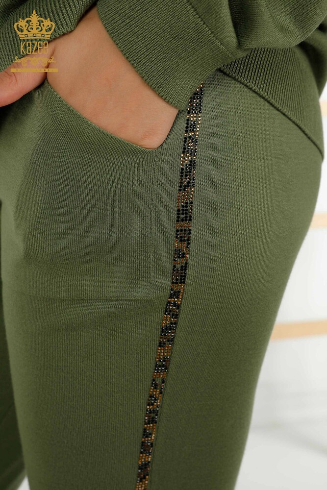 Großhandel Damen-Trainingsanzug-Set - Stein bestickt - Khaki - 16677 | KAZEE - 6