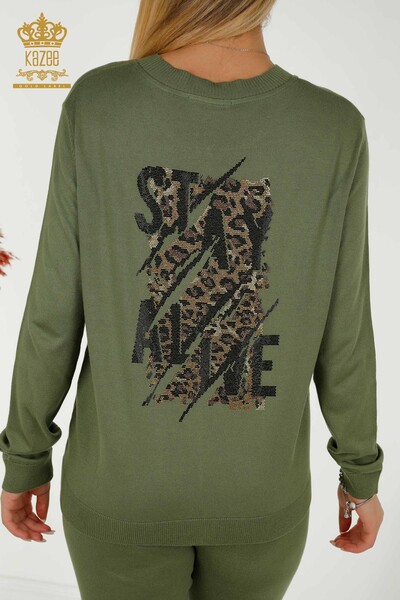 Großhandel Damen-Trainingsanzug-Set - Stein bestickt - Khaki - 16677 | KAZEE - 8