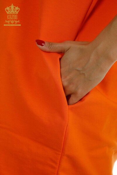 Großhandel Damen-Tunika im - Text detailliert - Orange - 2402-231026 | S&M - Thumbnail