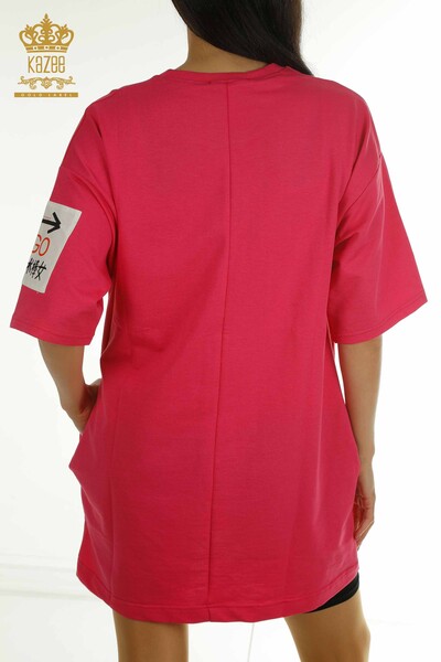 Großhandel Damen-Tunika - Taschen details - Rosa - 2402-231019 | S&M - Thumbnail