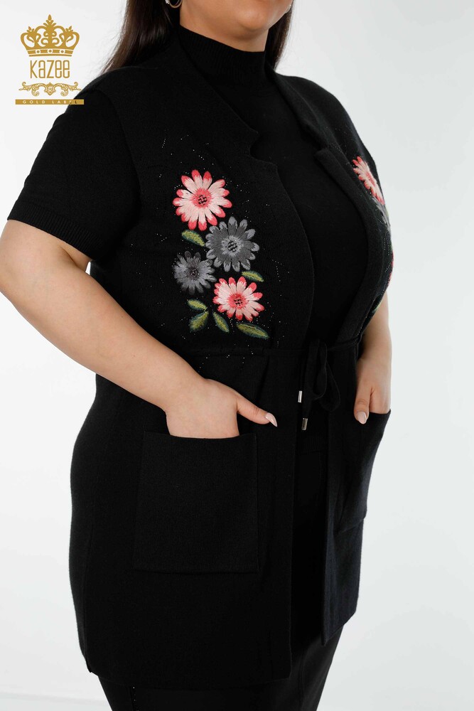 Großhandel Damenweste - Blumenmuster - Schwarz - 16804 | KAZEE - 2