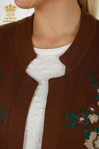 Großhandel Damen Weste - Blumenstickerei - Braun - 30644 | KAZEE - 3