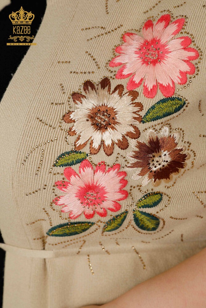 Großhandel Damenweste Blumen muster Beige - 16804 | KAZEE - 4