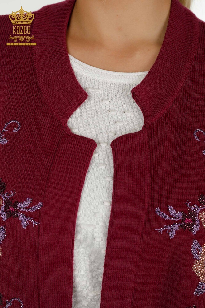 Großhandel Damen Weste - Blumenstickerei - Lila - 30644 | KAZEE - 3