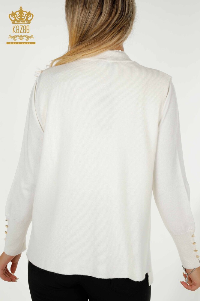 Großhandel Damen Weste - Bunt Stein bestickt - Ecru - 30617 | KAZEE - 5