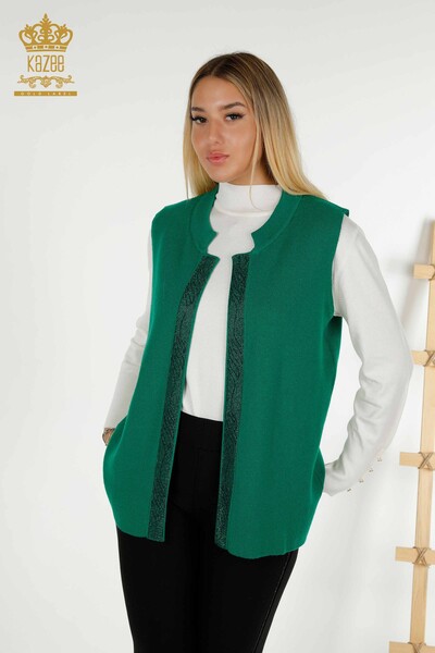 Großhandel Damen Weste - Bunt Stein bestickt - Grün - 30617 | KAZEE 