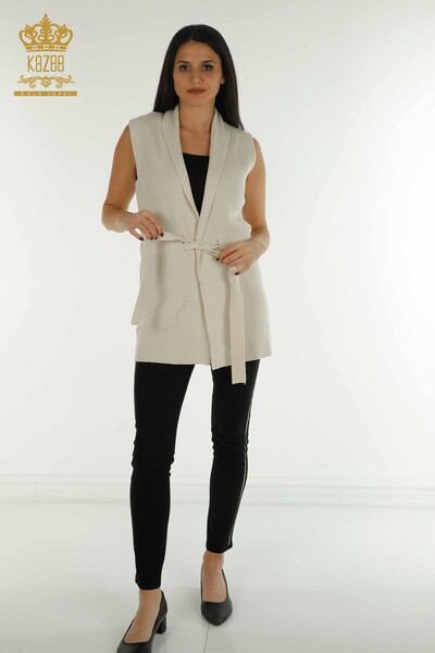 Großhandel Damen Weste - mit Kordel - Beige - 30410 | KAZEE - Kazee
