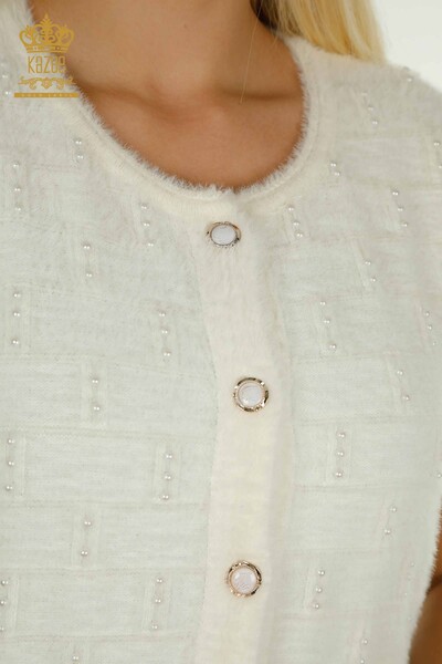 Großhandel Damen Weste - Perlen detailliert - Ärmellos - Ecru - 30739 | KAZEE - Thumbnail