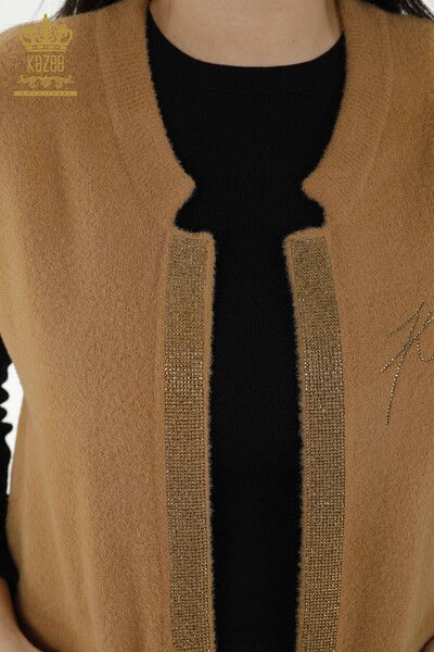 Großhandel Damen Weste Stone Embroidered Corded Camel - 30244 | KAZEE - Thumbnail