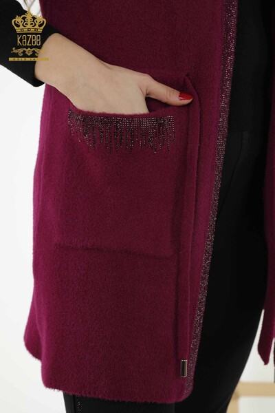 Großhandel Damen Weste Stone Embroidered Corded Lilac - 30244 | KAZEE - Thumbnail