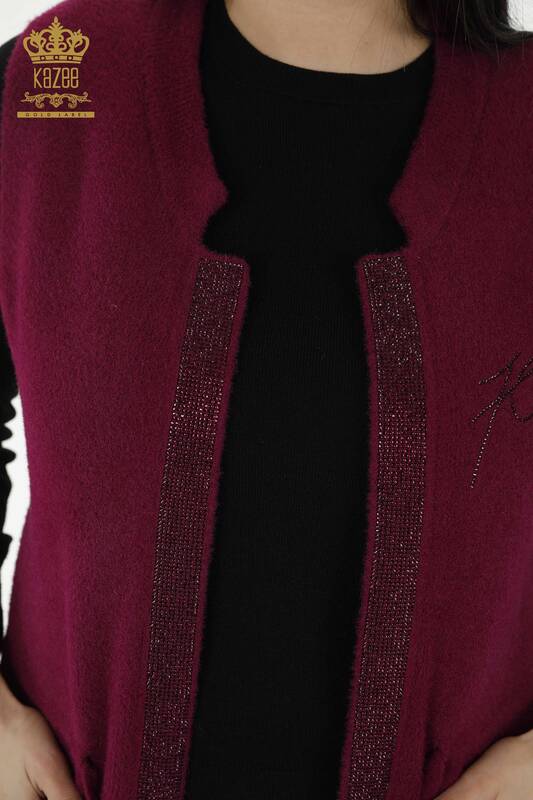 Großhandel Damen Weste Stone Embroidered Corded Lilac - 30244 | KAZEE