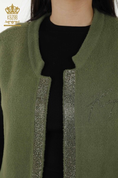 Großhandel Damen Weste Stone Embroidered Corded Khaki - 30244 | KAZEE - Thumbnail