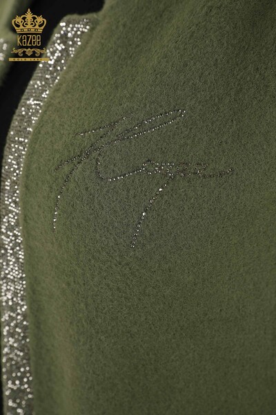 Großhandel Damen Weste Stone Embroidered Corded Khaki - 30244 | KAZEE - Thumbnail