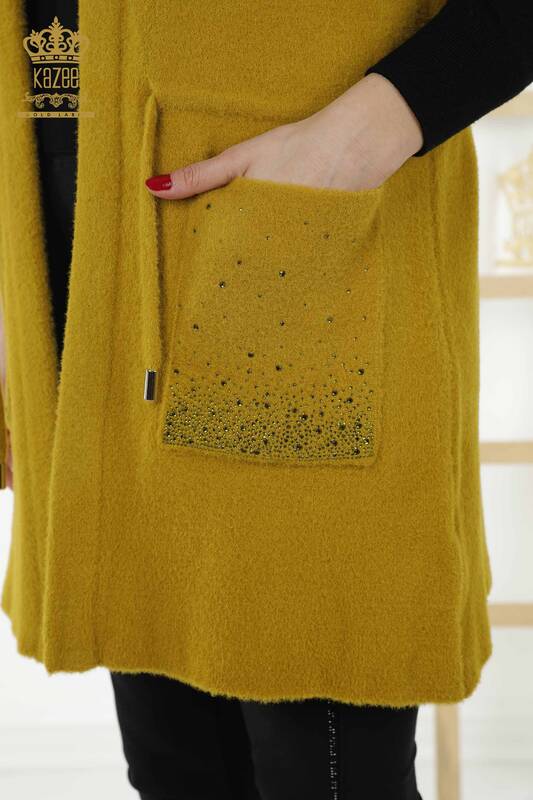 Großhandel Damen Weste Pocket Stone Embroidered Saffron - 30243 | KAZEE