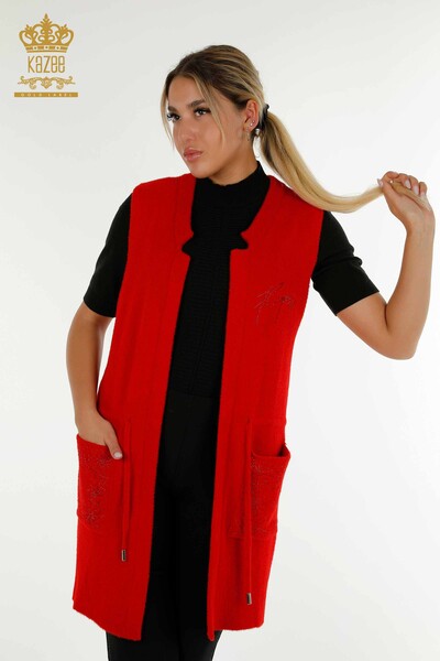 Großhandel Damen Weste - Zwei Taschen - Rot - 30582 | KAZEE - Thumbnail