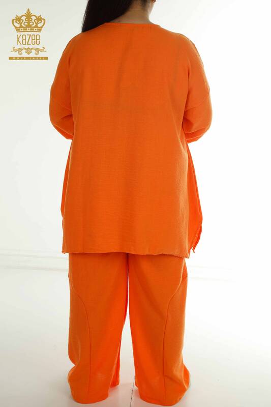 Großhandel Zweiteiliger Damen Anzug im - Taschen details - Orange - 2402-211031 | S&M