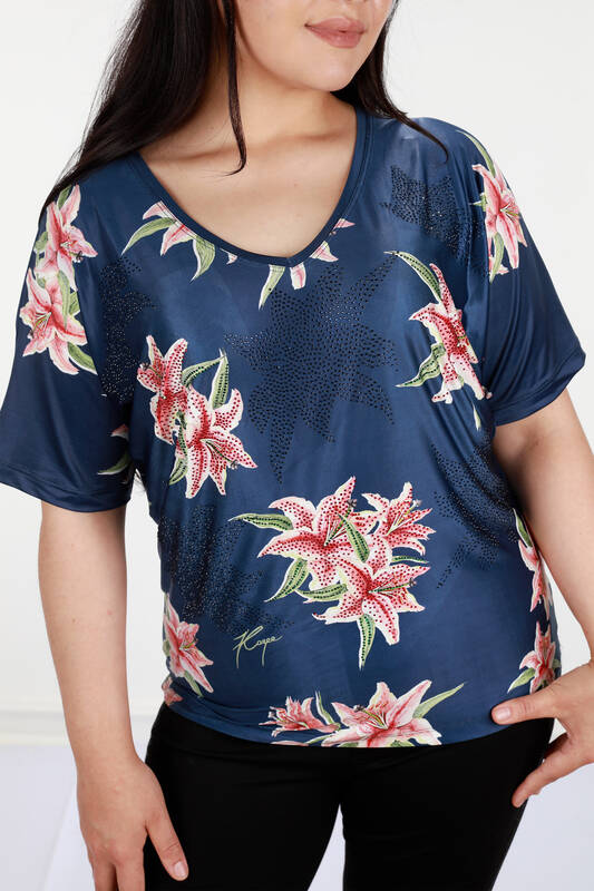 Großhandel Damen be kleidung Bluse - Digital - Blumenmuster - 12064 | KAZEE