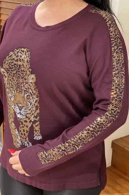 Großhandel Damenbekleidung Damenstrickwaren mit Leopardenmuster - 16199 | Kazee