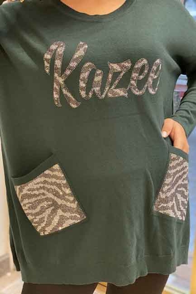 Großhandel Damenbekleidung Pockets Shiny Stone Strickwaren - 16099 | Kazee - Thumbnail