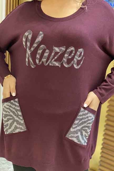 Großhandel Damenbekleidung Pockets Shiny Stone Strickwaren - 16099 | Kazee - Thumbnail
