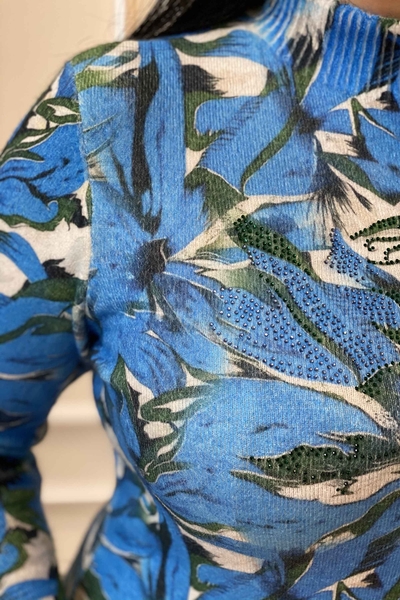 Großhandel-Damenbekleidung-Digitaldruck-Pullover-mit-Stehkragen-Muster-18823-Kazee - Thumbnail
