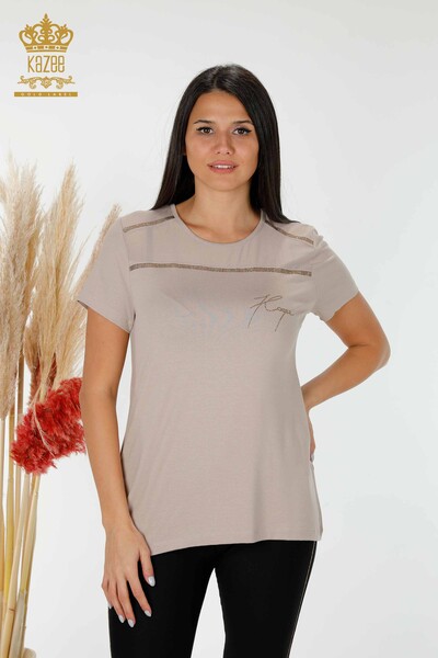 Großhandel Damen Bluse - Amerikanisches Modell - Beige - 78857 | KAZEE - Thumbnail