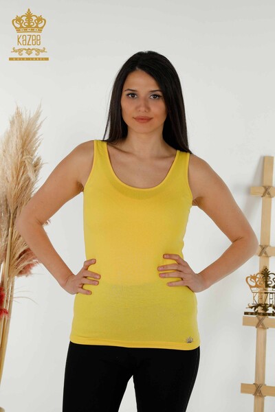 Großhandel Damen Bluse - Ärmellos - Basic - Gelb - 79262 | KAZEE - Thumbnail