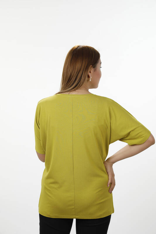 Großhandel Damen Bluse - Asymmetrisches Muster - Steinbestickt - Kurzarm - 77795 | KAZEE