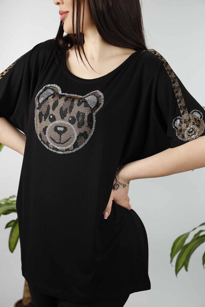 Großhandel Damenbluse im – Bärenmuster – Leoparden-Detail – 77556 | KAZEE - Thumbnail