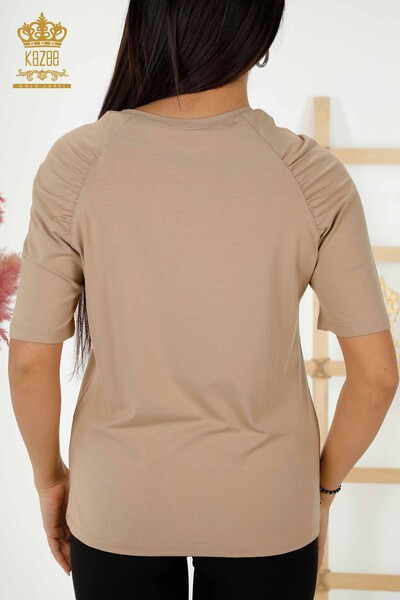 Großhandel Damen Bluse Basic Beige - 79219 | KAZEE - Thumbnail