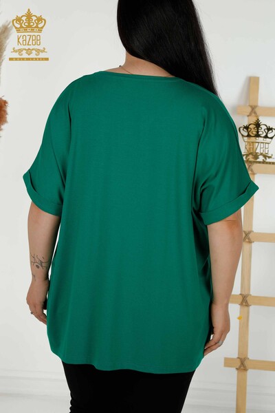 Großhandel Damen Bluse - Blatt Muster - Grün - 79318 | KAZEE - Thumbnail