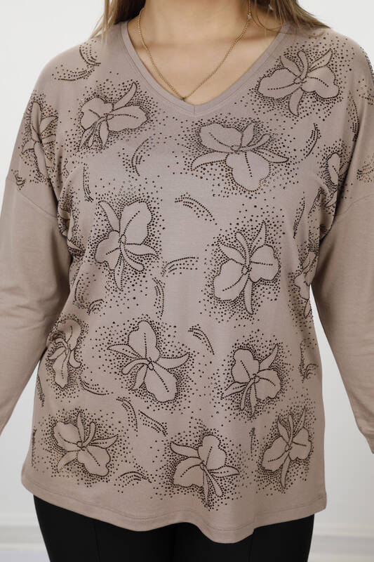 Großhandel Damen bluse - Blumendetail - Steinbestickt - 77932 | KAZEE