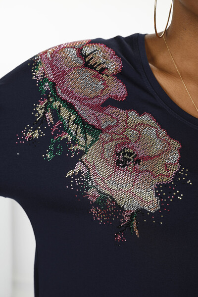 Großhandel Damenbluse - Blumen Detail - Stein bestickt - 77972 | KAZEE - Thumbnail