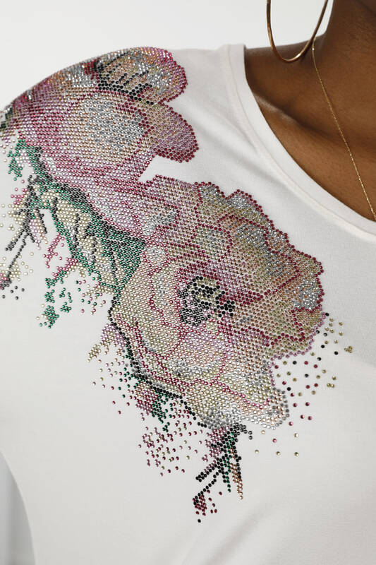 Großhandel Damenbluse - Blumen Detail - Stein bestickt - 77972 | KAZEE
