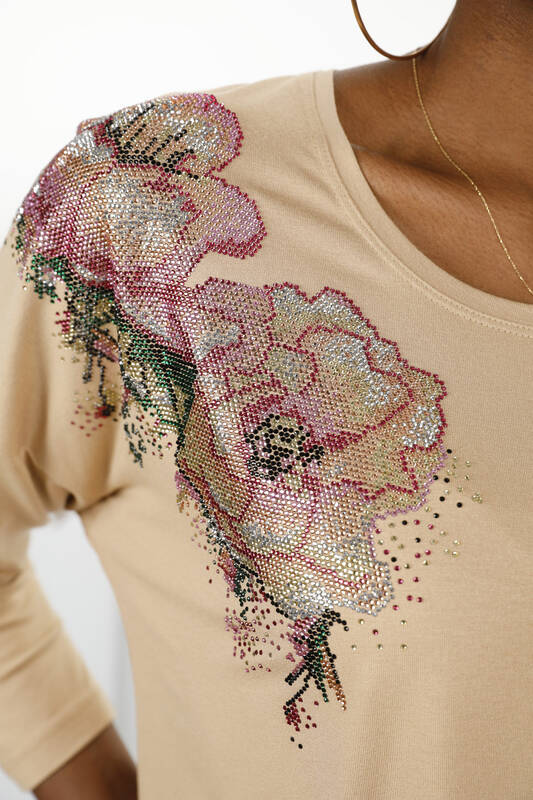 Großhandel Damenbluse - Blumen Detail - Stein bestickt - 77972 | KAZEE