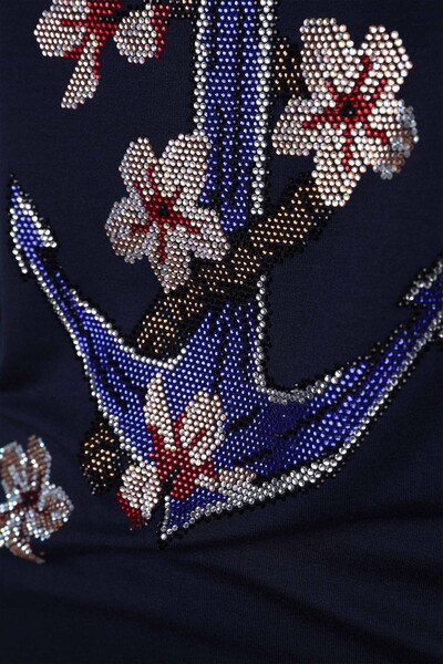 Großhandel Damen Bluse im - Blumenmuster - mit farbigem Stein bestickt – 77697 | KAZEE - Thumbnail