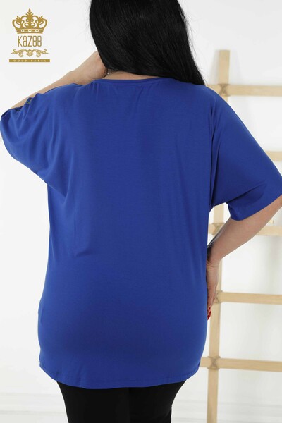 Großhandel Damen Bluse - Blumenmuster - Dunkelblau - 79089 | KAZEE - 5