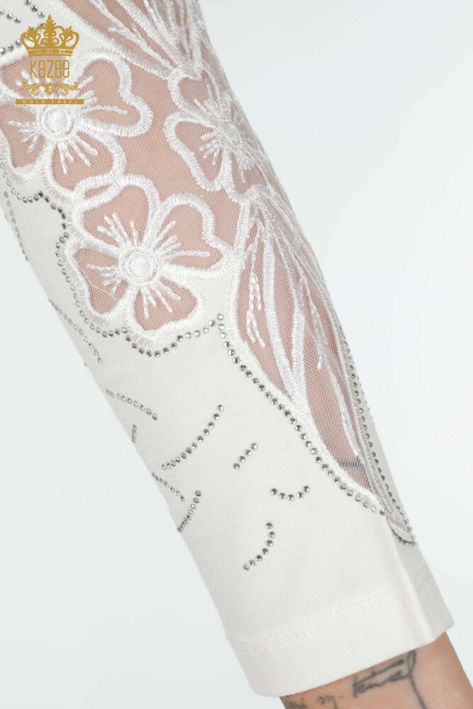 Großhandel Damenbluse Blumenmuster Ecru - 77950 | KAZEE - 5