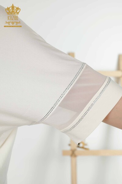 Großhandel Damenbluse Blumenmuster Ecru - 79059 | KAZEE - 6