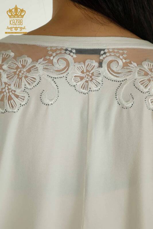 Großhandel Damen Bluse - Blumen Muster - Ecru - 79081 | KAZEE