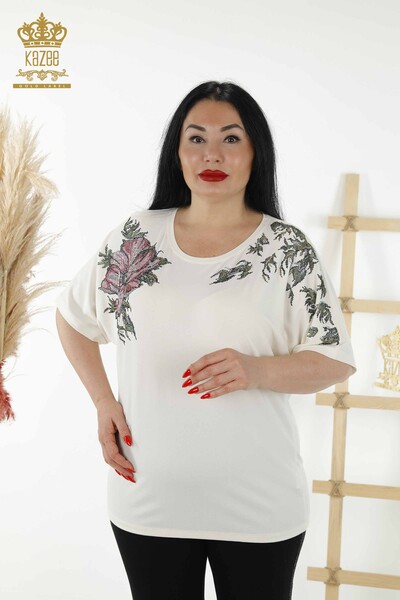 Großhandel Damen Bluse - Blumenmuster - Ecru - 79089 | KAZEE 