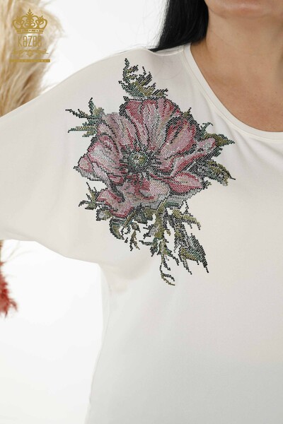 Großhandel Damen Bluse - Blumenmuster - Ecru - 79089 | KAZEE - Thumbnail
