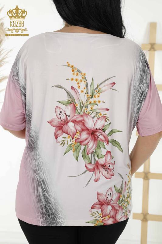 Großhandel Damenbluse - Blumenmuster - Flieder - 77769 | KAZEE