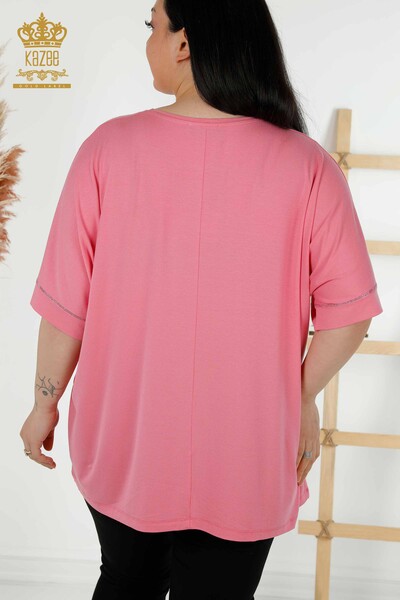 Großhandel Damen Bluse - Blumen Muster - Rosa - 79068 | KAZEE - Thumbnail